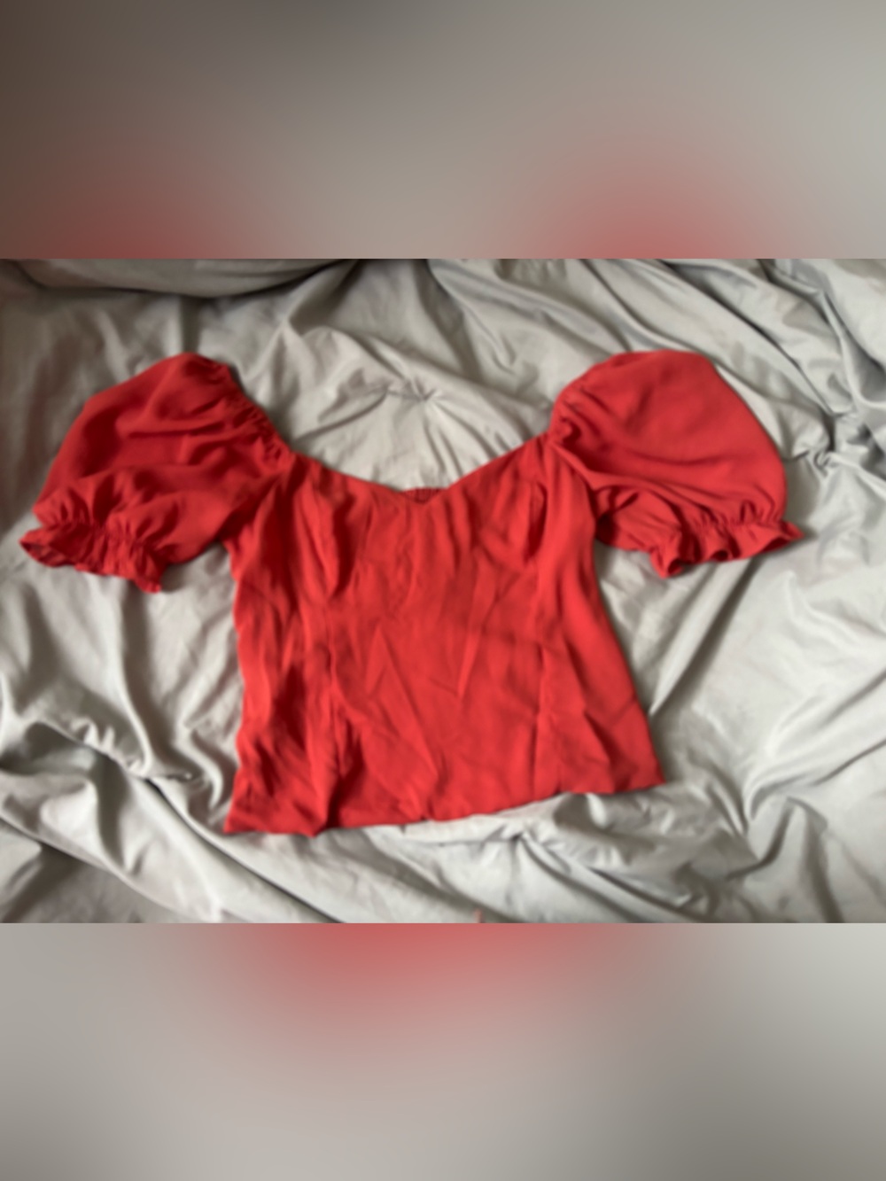 Abercrombie & Fitch Red Puff Sleeve Square Neck Top
